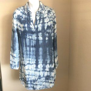 Splendid Women Small Blue Tie Dye Cotton Long Sleeve Tunic Shirt Dress